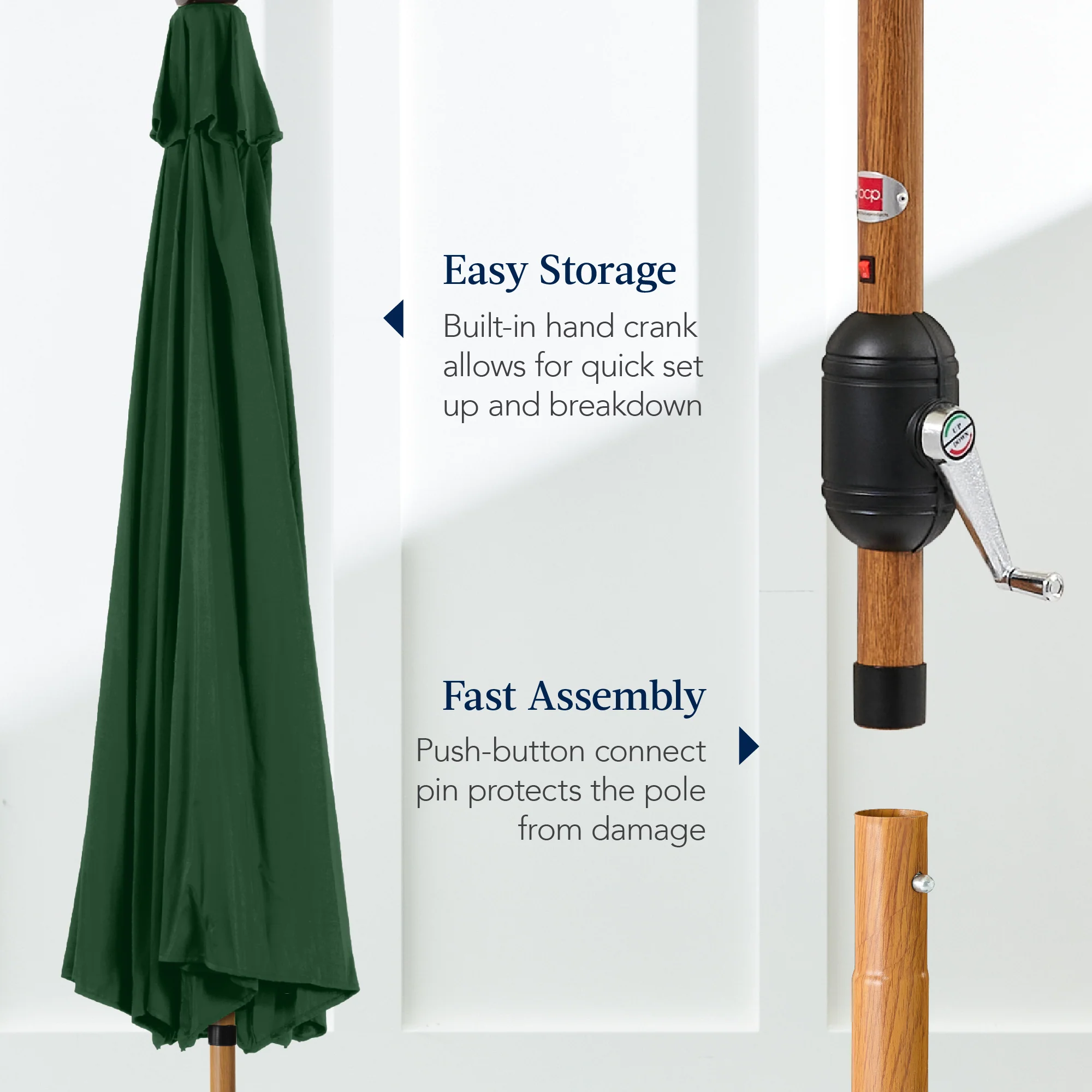 Woodgrain Pattern Solar LED Lighted Patio Umbrella w/ Adjustable Tilt - 10ft - Image 106