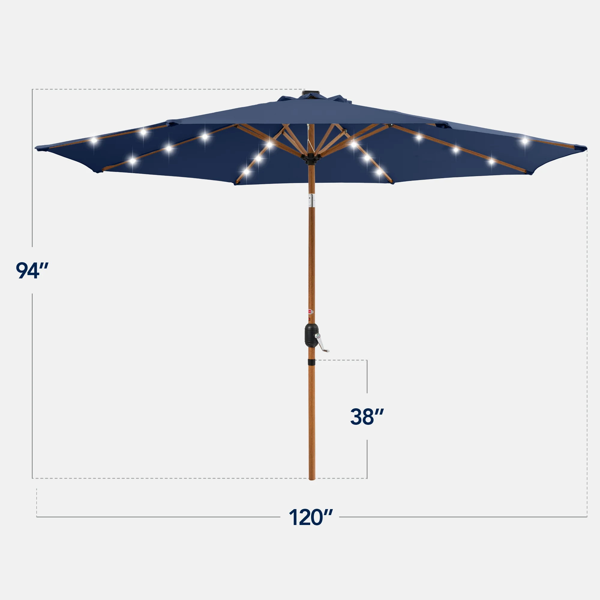 Woodgrain Pattern Solar LED Lighted Patio Umbrella w/ Adjustable Tilt - 10ft - Image 11