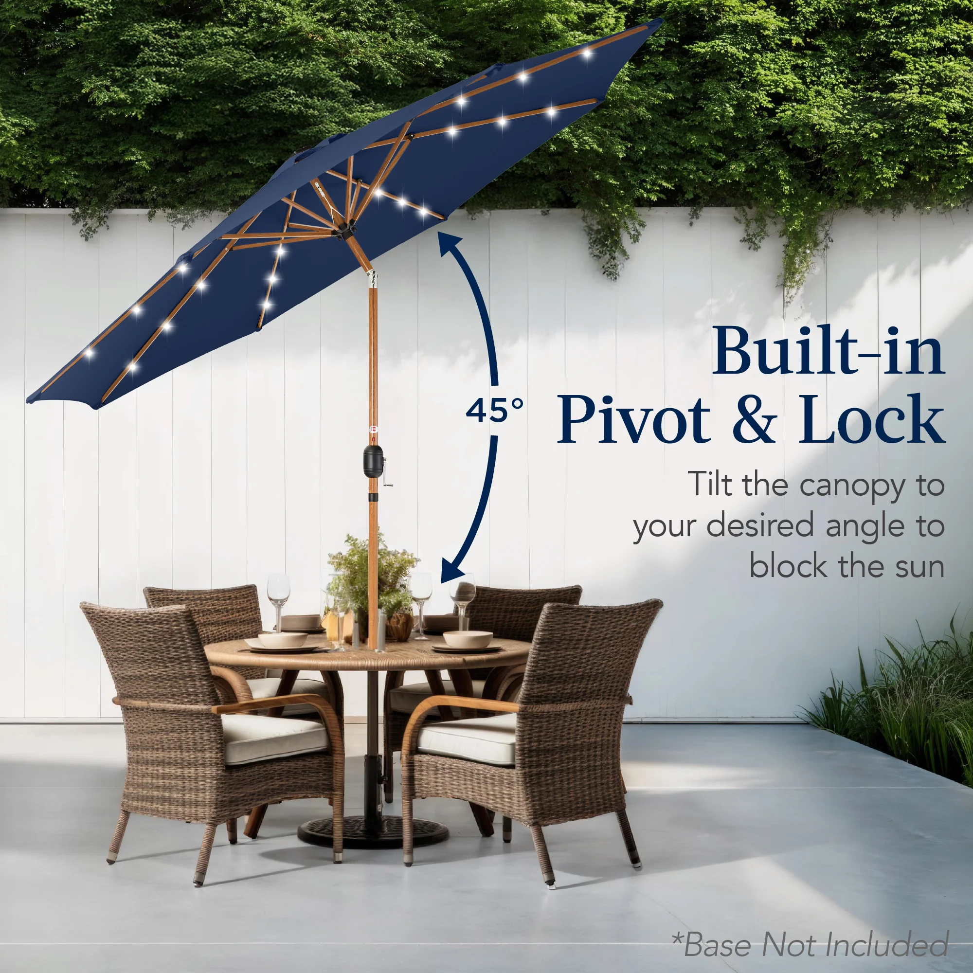 Woodgrain Pattern Solar LED Lighted Patio Umbrella w/ Adjustable Tilt - 10ft - Image 14