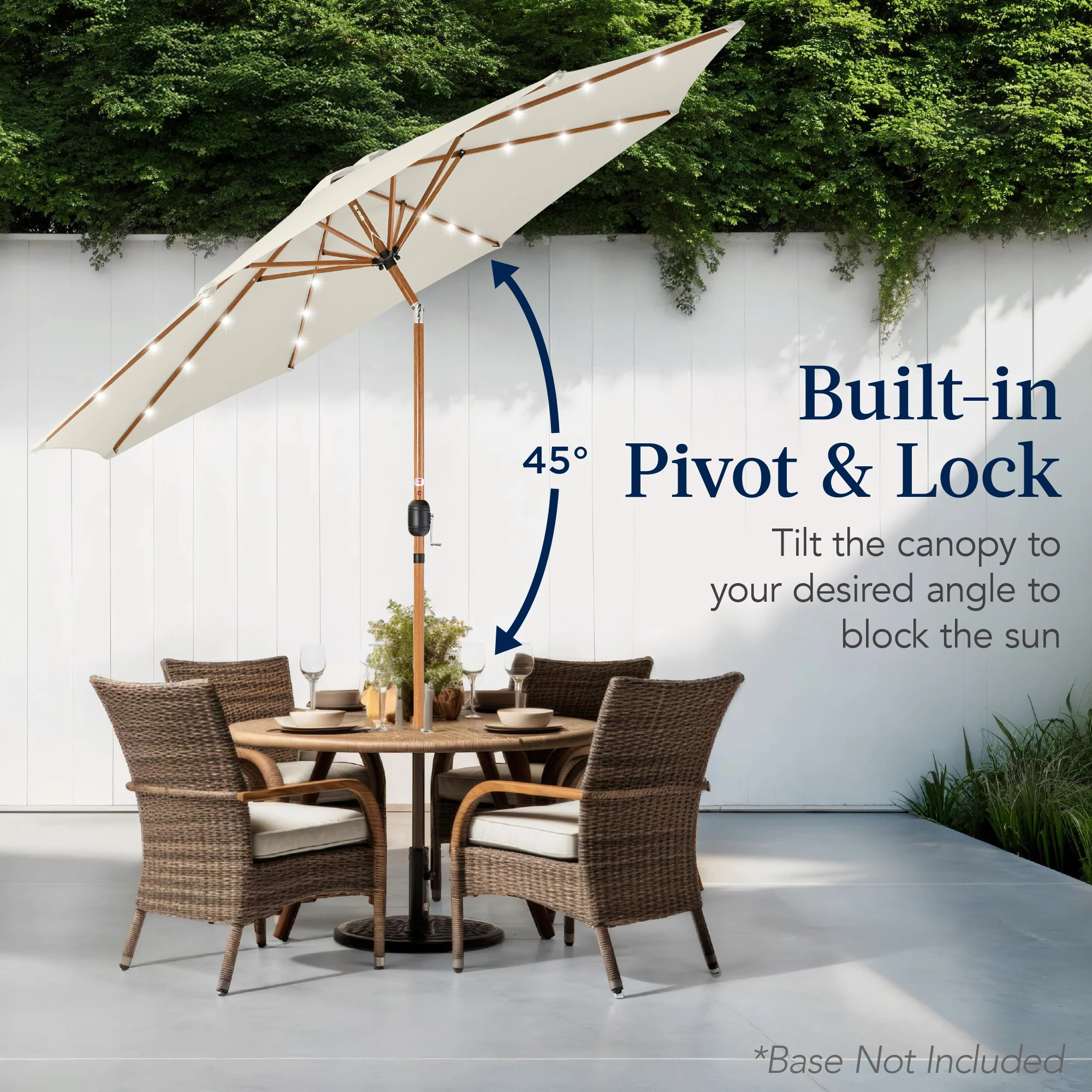 Woodgrain Pattern Solar LED Lighted Patio Umbrella w/ Adjustable Tilt - 10ft - Image 50
