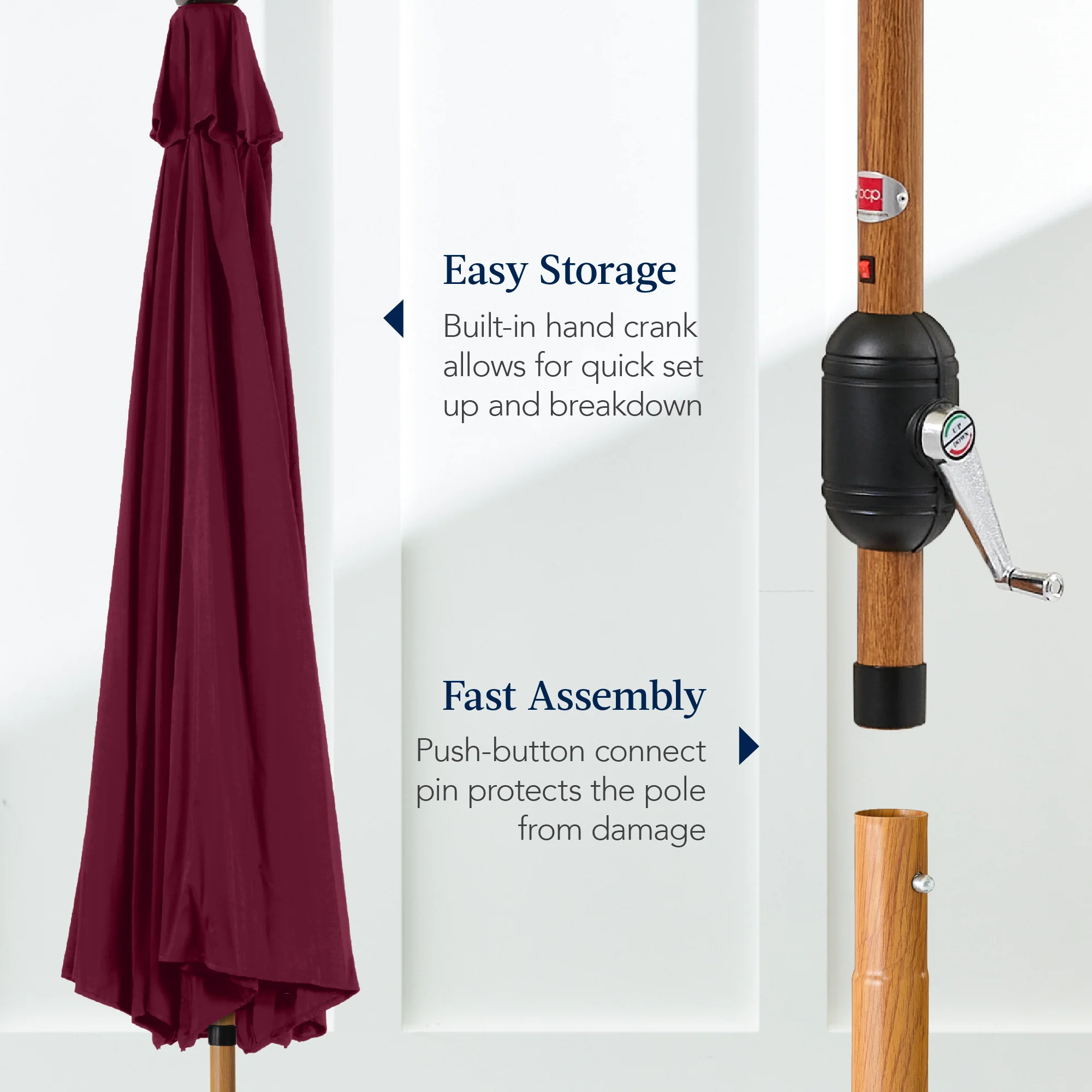 Woodgrain Pattern Solar LED Lighted Patio Umbrella w/ Adjustable Tilt - 10ft - Image 7