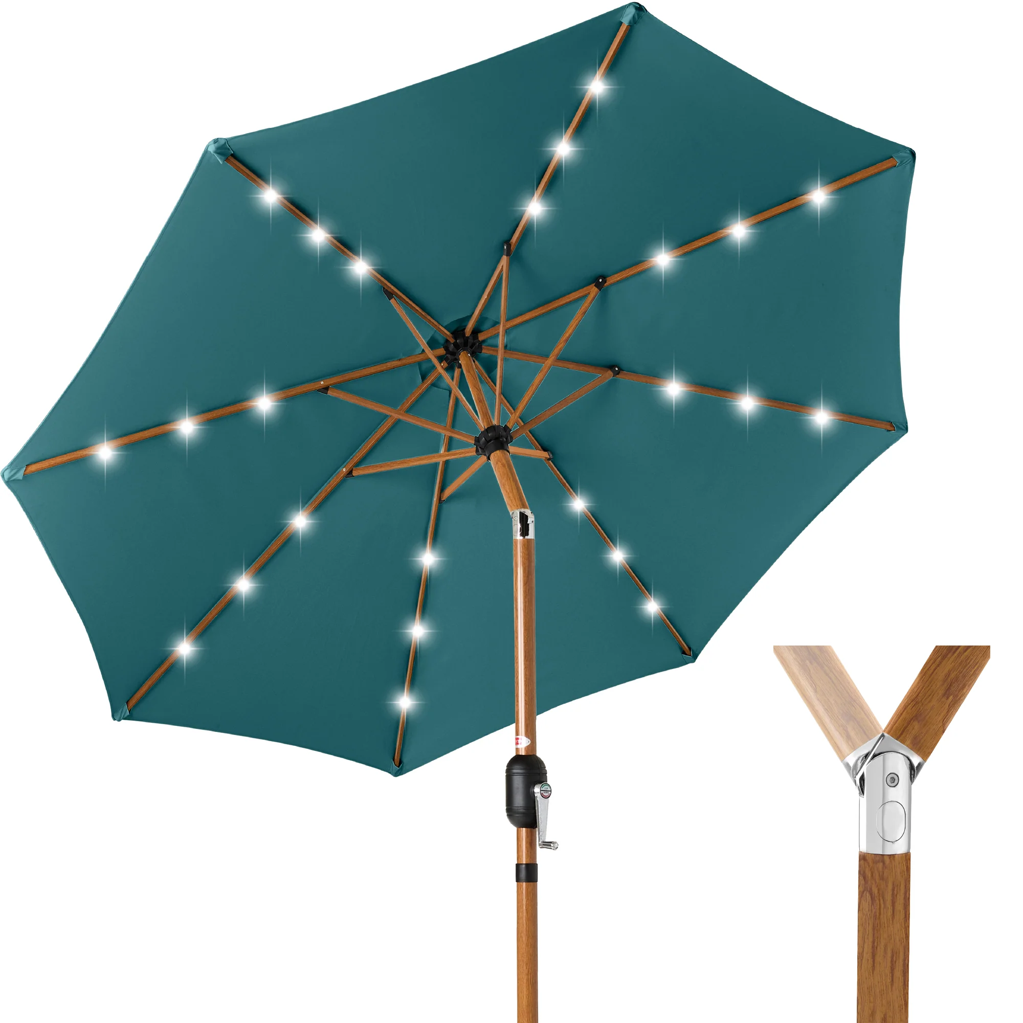Woodgrain Pattern Solar LED Lighted Patio Umbrella w/ Adjustable Tilt - 10ft - Image 82