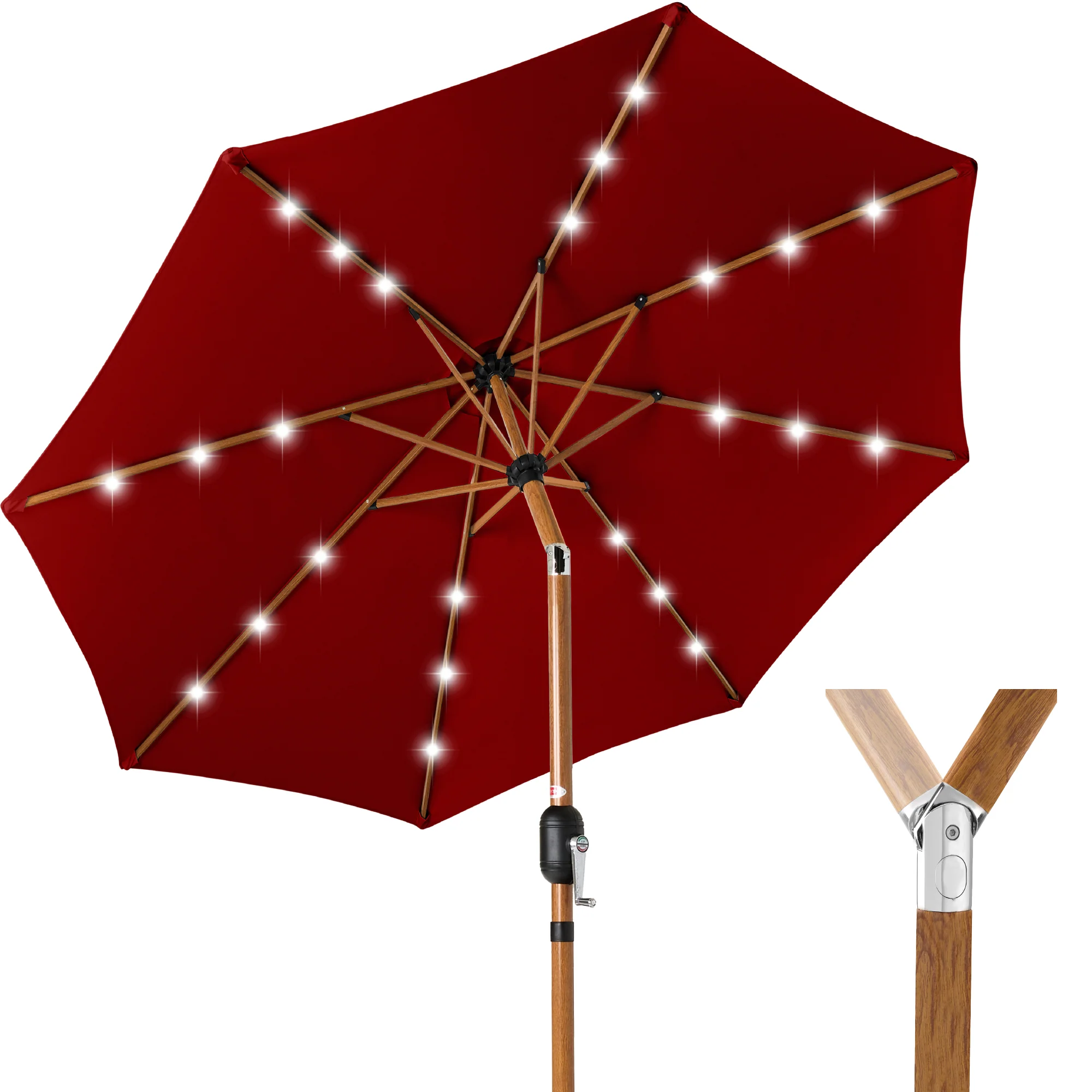 Woodgrain Pattern Solar LED Lighted Patio Umbrella w/ Adjustable Tilt - 10ft - Image 91