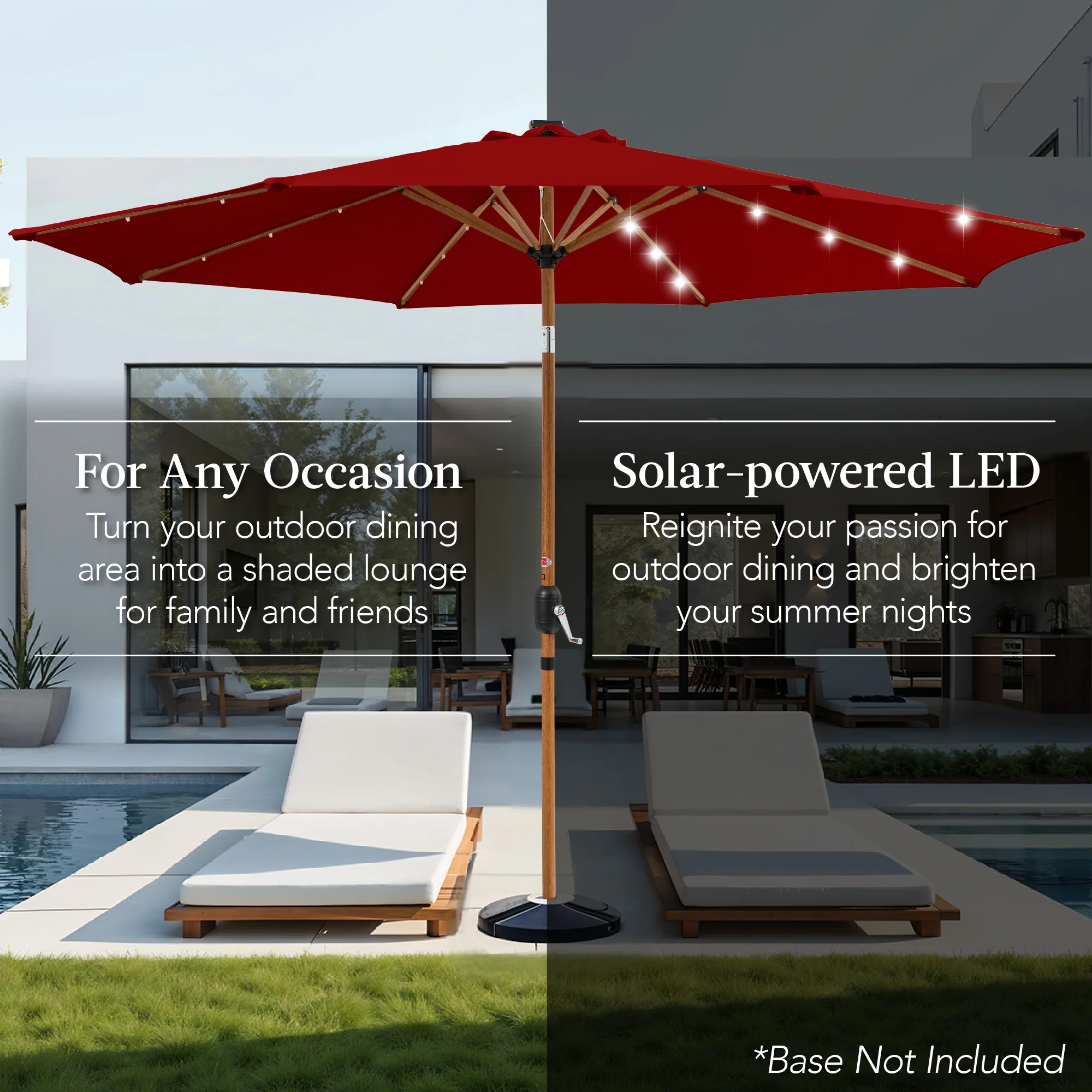 Woodgrain Pattern Solar LED Lighted Patio Umbrella w/ Adjustable Tilt - 10ft - Image 94