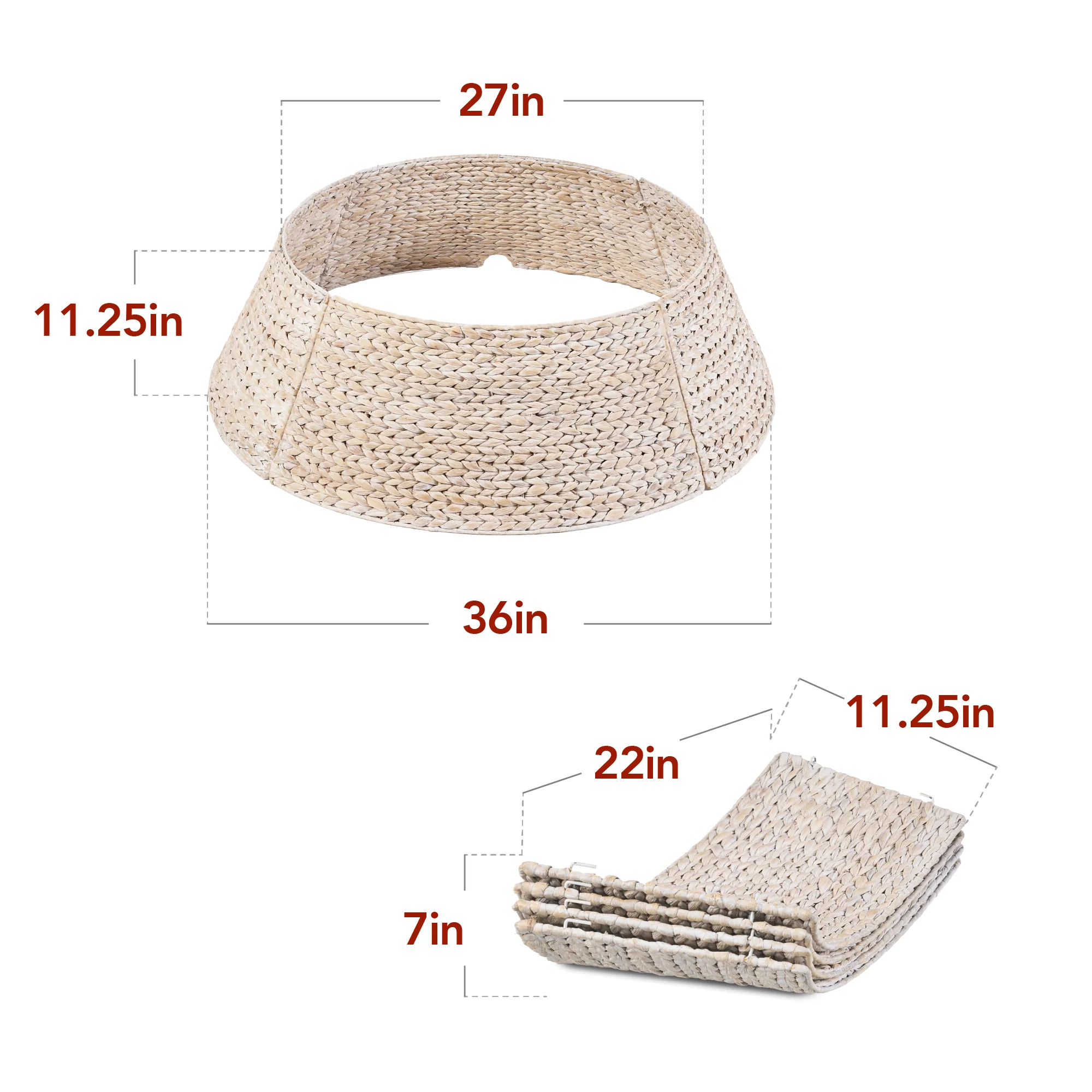 Woven Hyacinth Christmas Holiday Tree Collar - 36in - Image 36