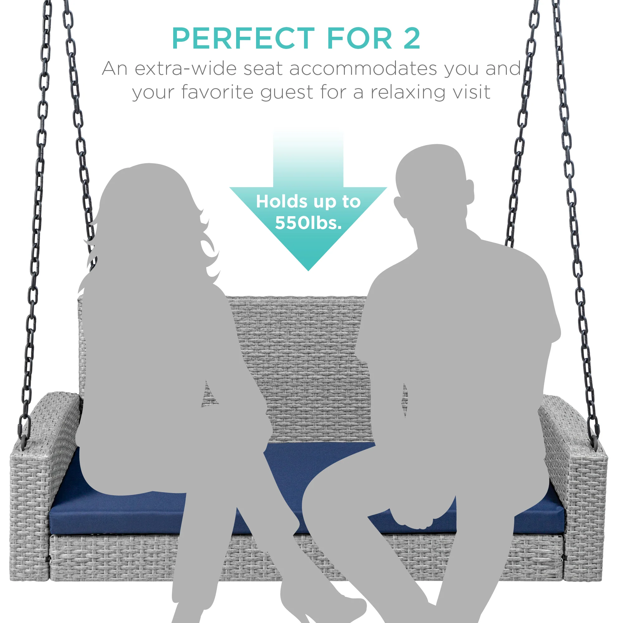 Woven Wicker Hanging Porch Swing Bench w/ Mounting Chains, Seat Cushion - Image 10