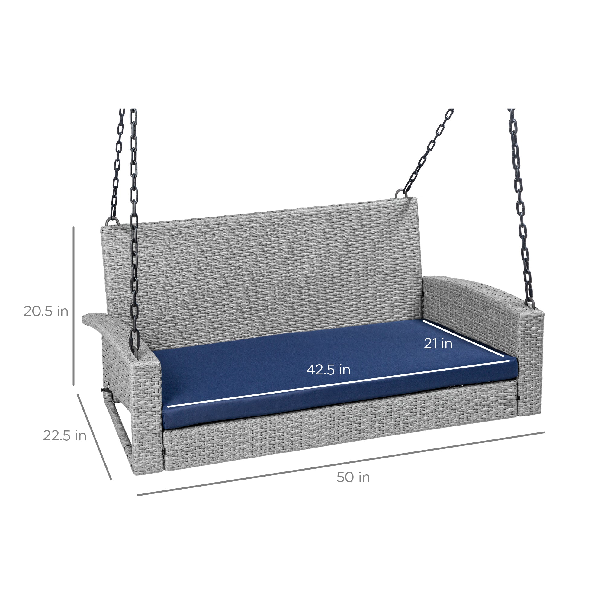 Woven Wicker Hanging Porch Swing Bench w/ Mounting Chains, Seat Cushion - Image 14