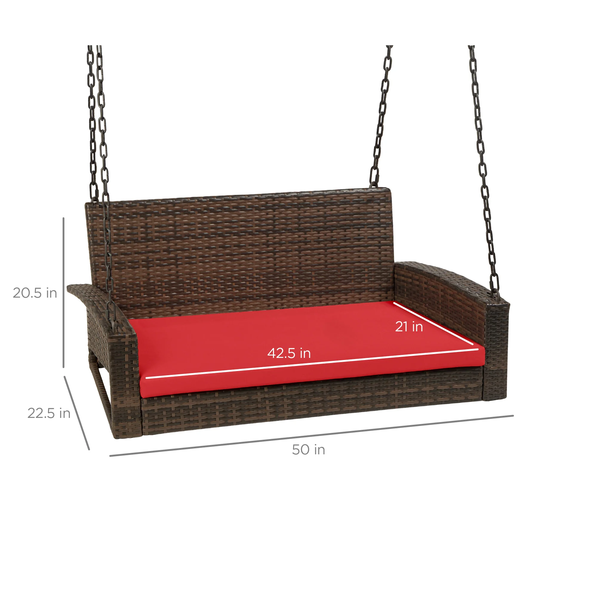 Woven Wicker Hanging Porch Swing Bench w/ Mounting Chains, Seat Cushion - Image 7