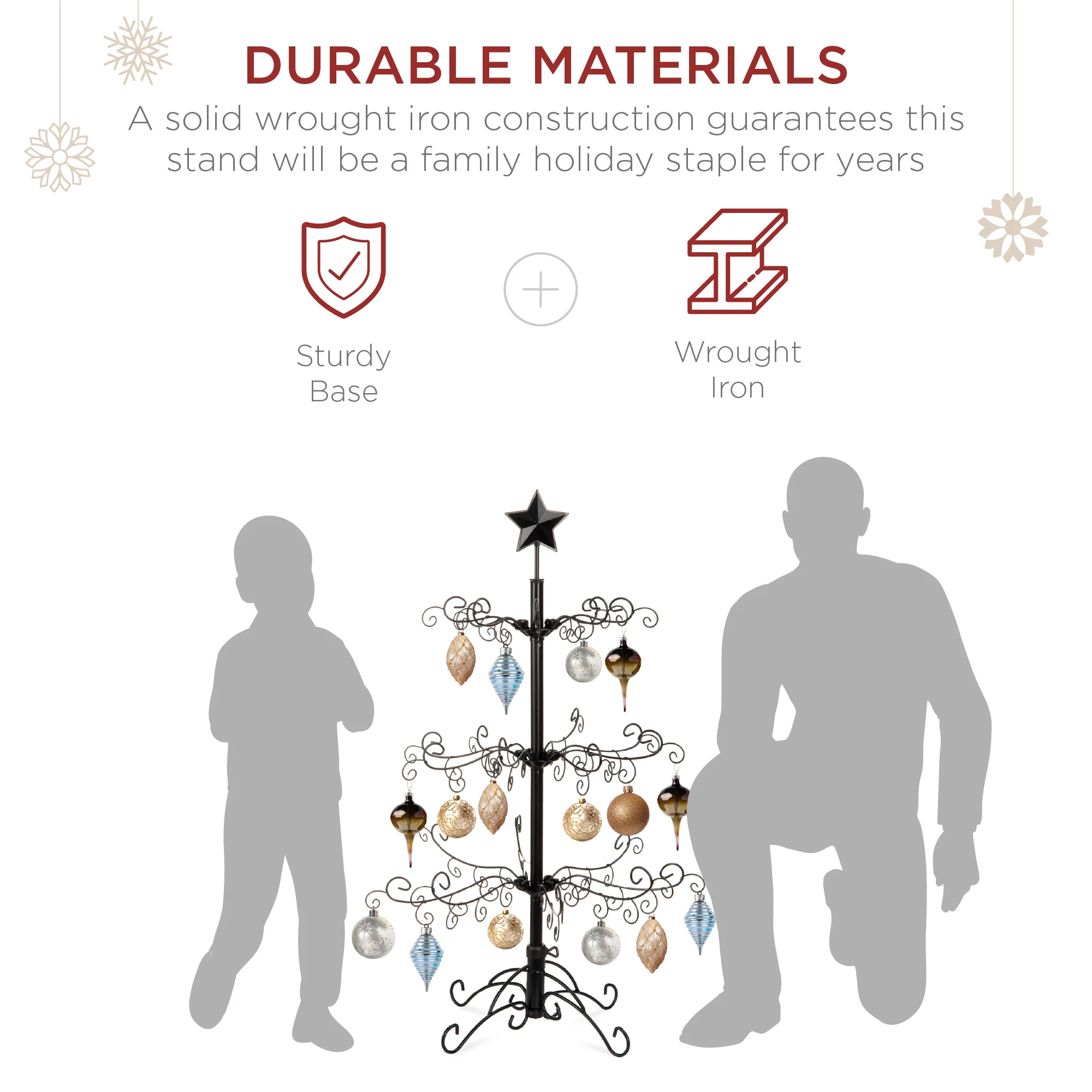 Wrought Iron Christmas Tree Ornament Display w/ Easy Assembly, Stand - 3ft - Image 11