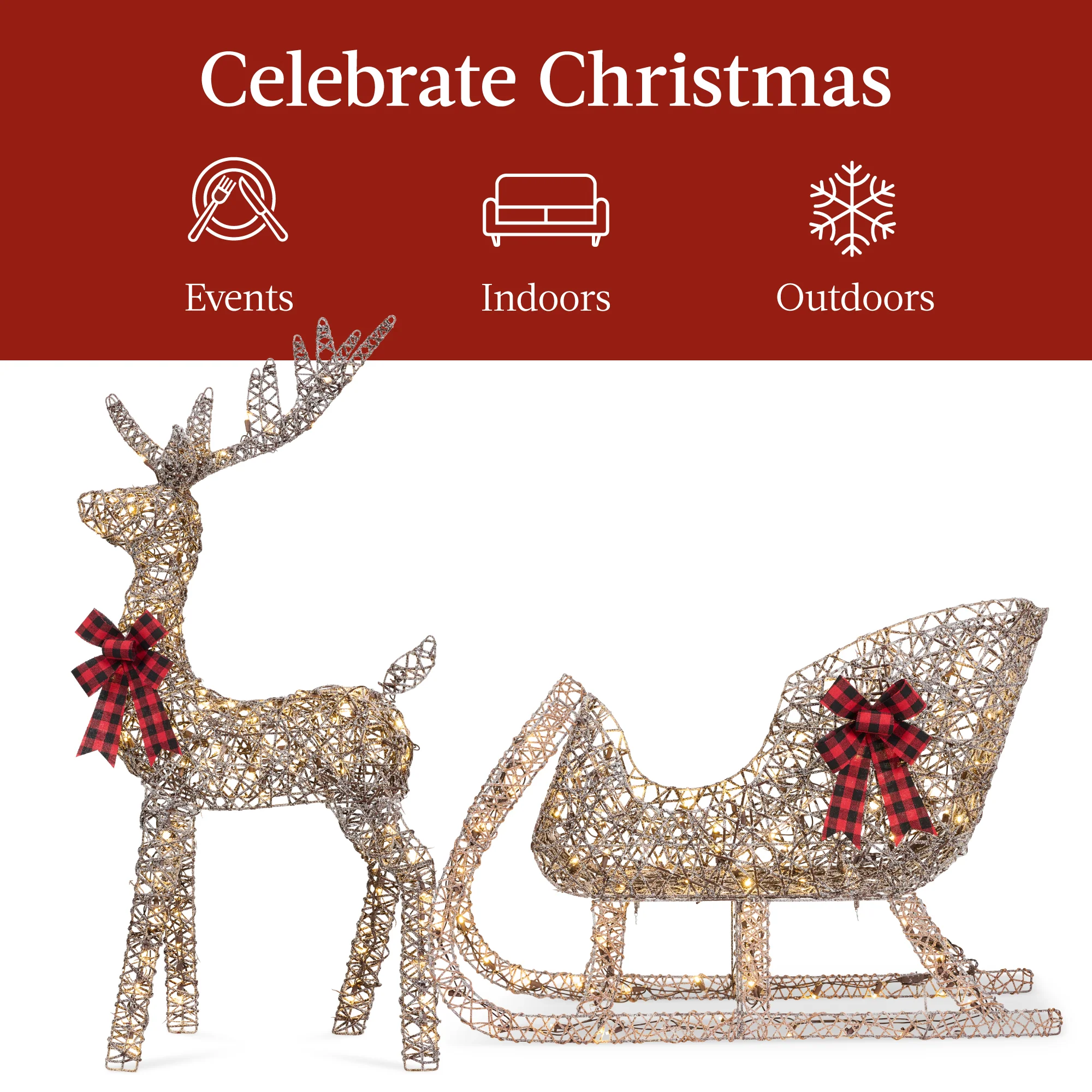 XL Lighted Christmas Reindeer & Sleigh Outdoor Decor Set w/ LED Lights - Image 17