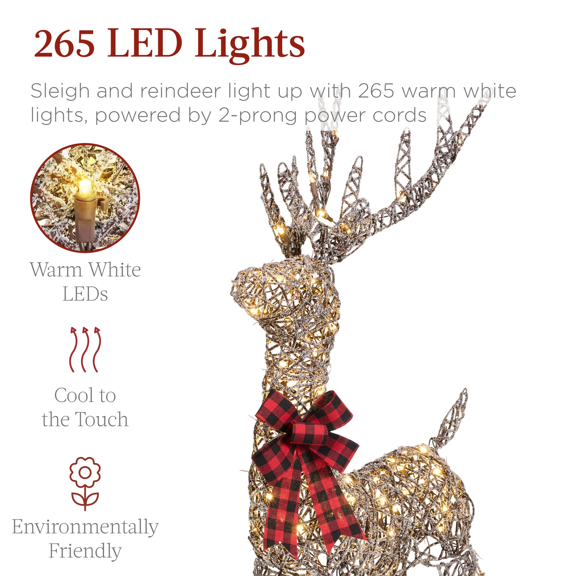 XL Lighted Christmas Reindeer & Sleigh Outdoor Decor Set w/ LED Lights - Image 18