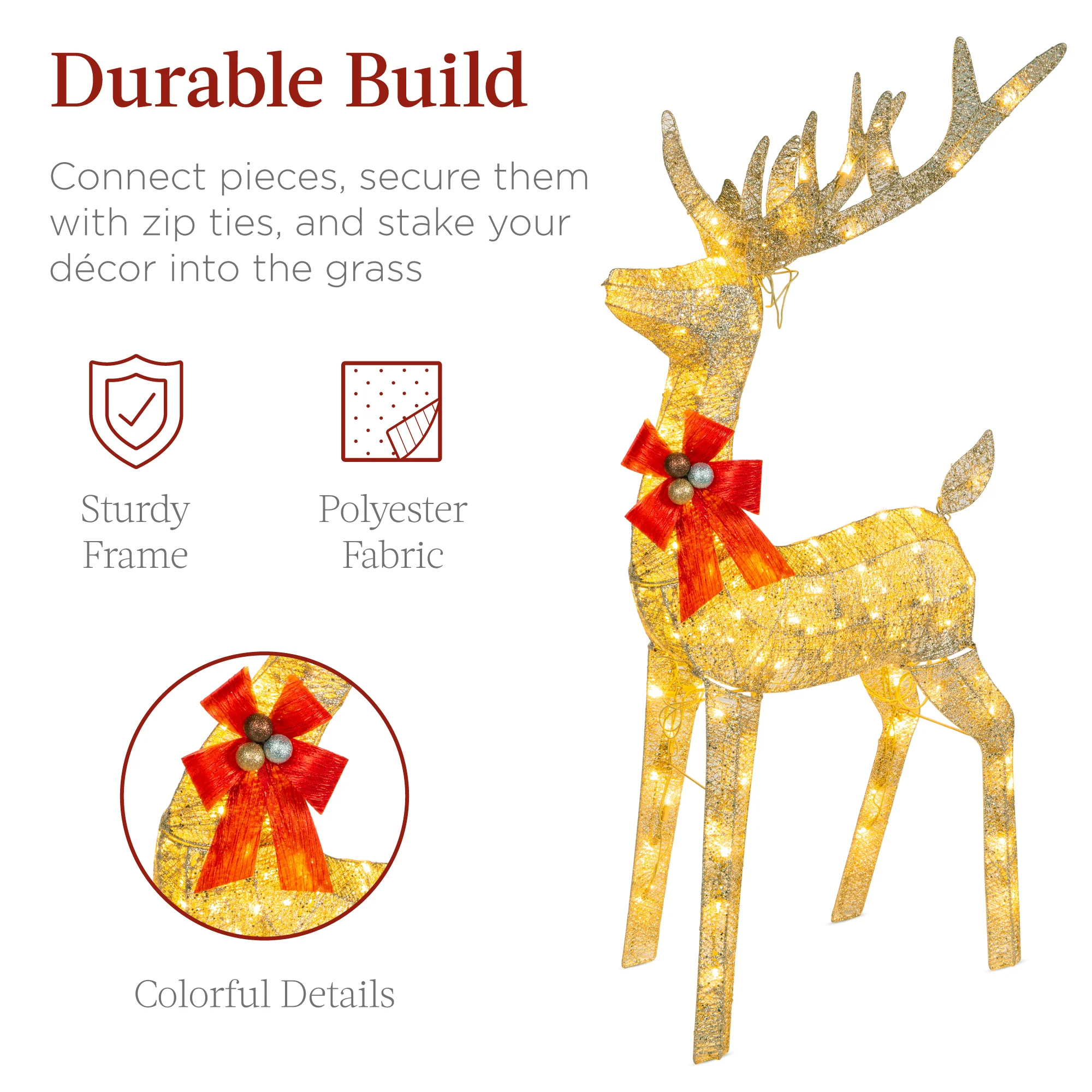 XL Lighted Christmas Reindeer & Sleigh Outdoor Decor Set w/ LED Lights - Image 6