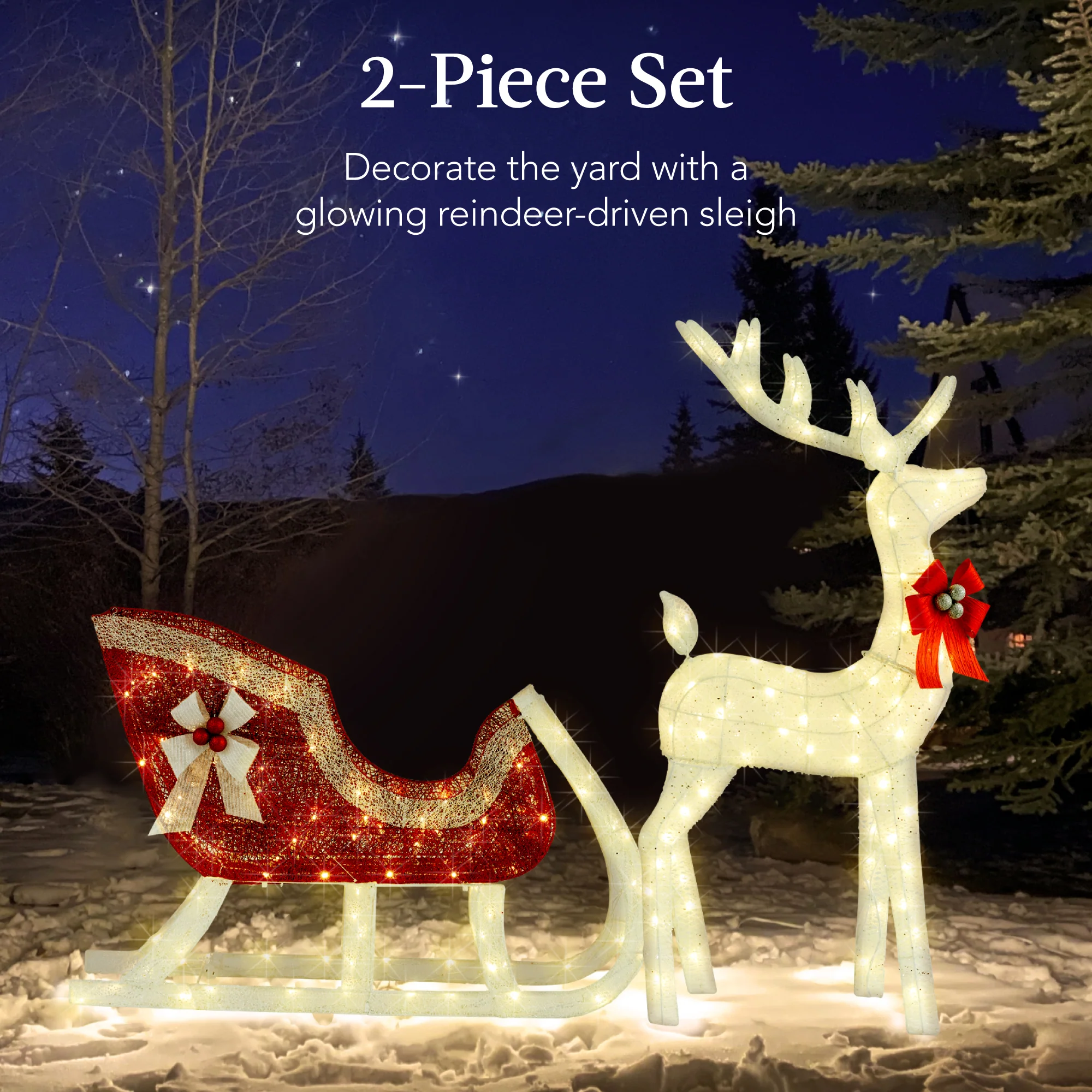 XL Lighted Christmas Reindeer & Sleigh Outdoor Decor Set w/ LED Lights - Image 9