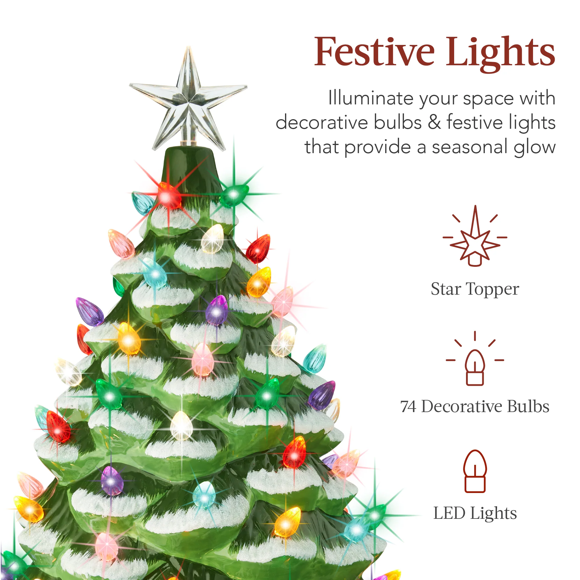 XL Pre-Lit Ceramic Christmas Tree Decoration w/ LED Light, Timer - 24in - Image 10