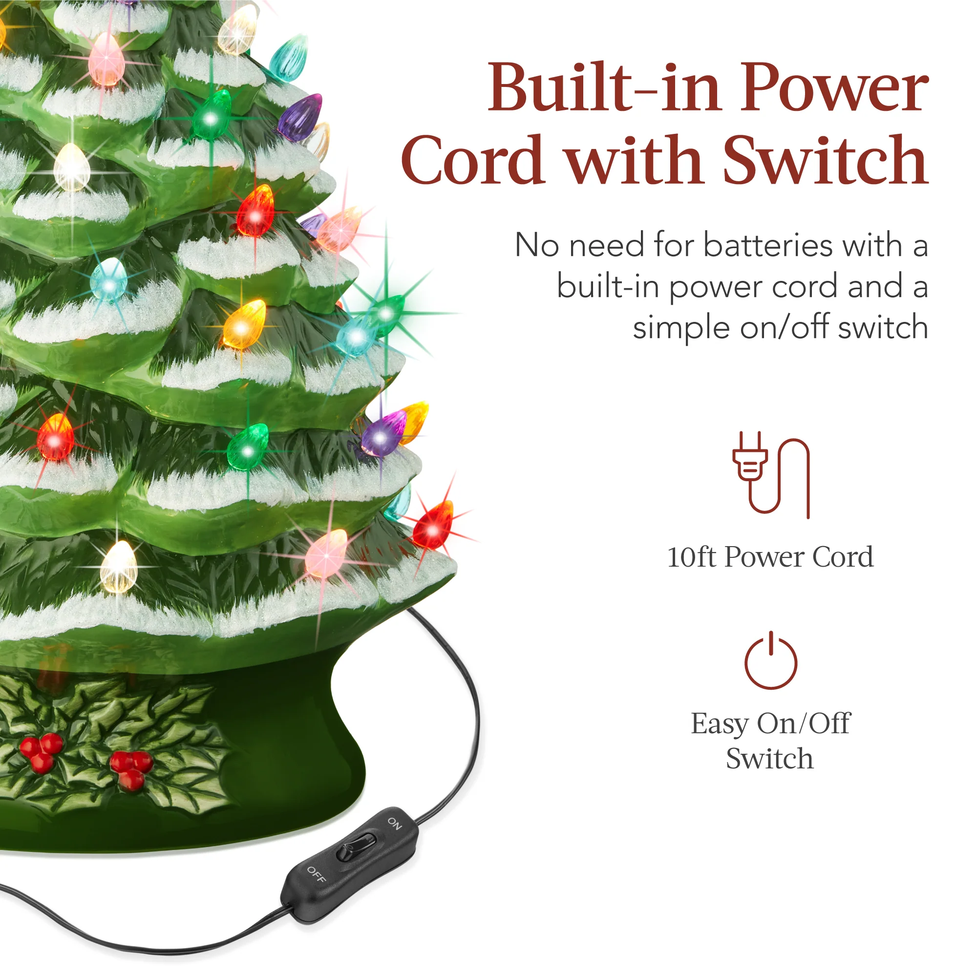 XL Pre-Lit Ceramic Christmas Tree Decoration w/ LED Light, Timer - 24in - Image 11
