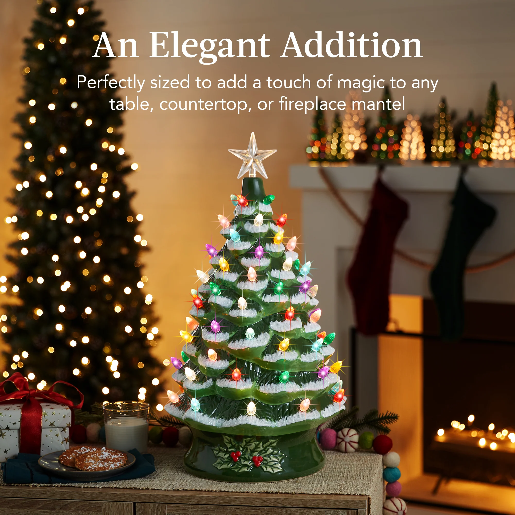 XL Pre-Lit Ceramic Christmas Tree Decoration w/ LED Light, Timer - 24in - Image 12