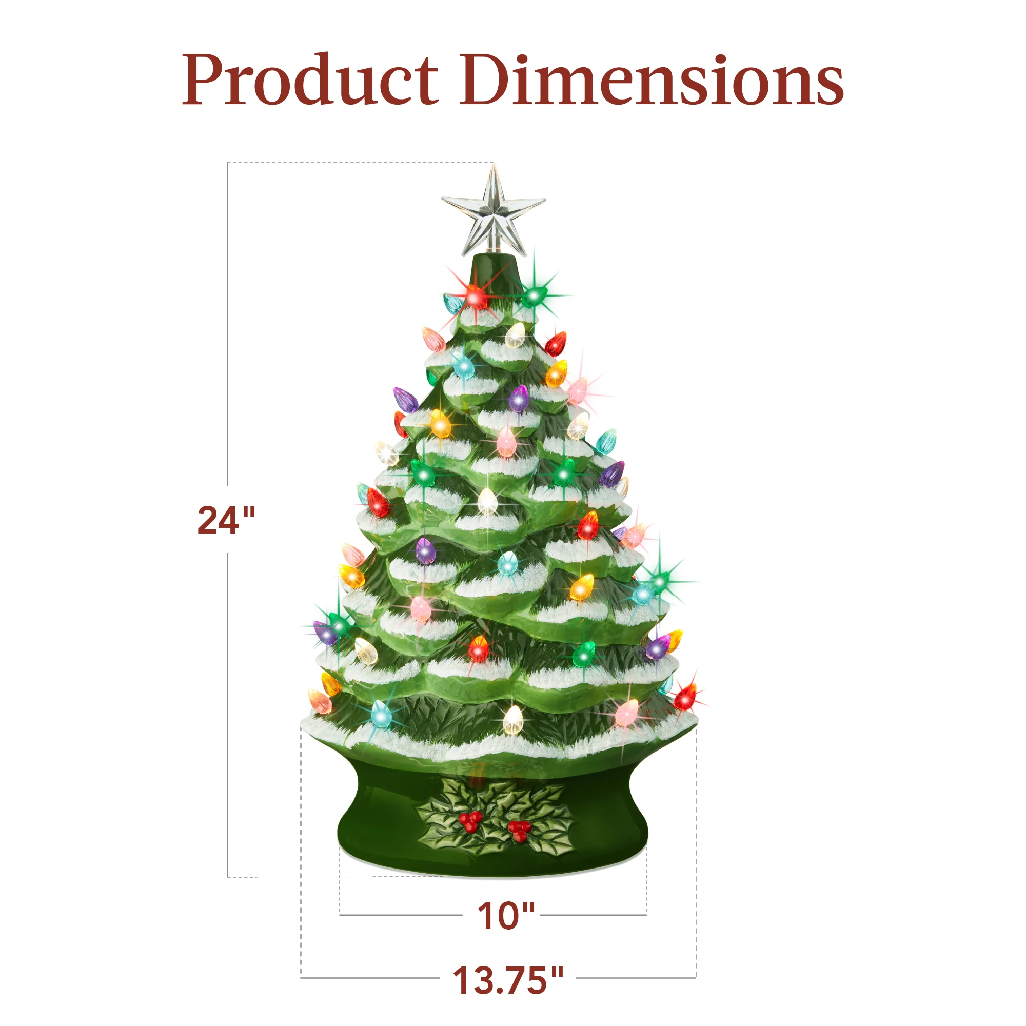 XL Pre-Lit Ceramic Christmas Tree Decoration w/ LED Light, Timer - 24in - Image 14