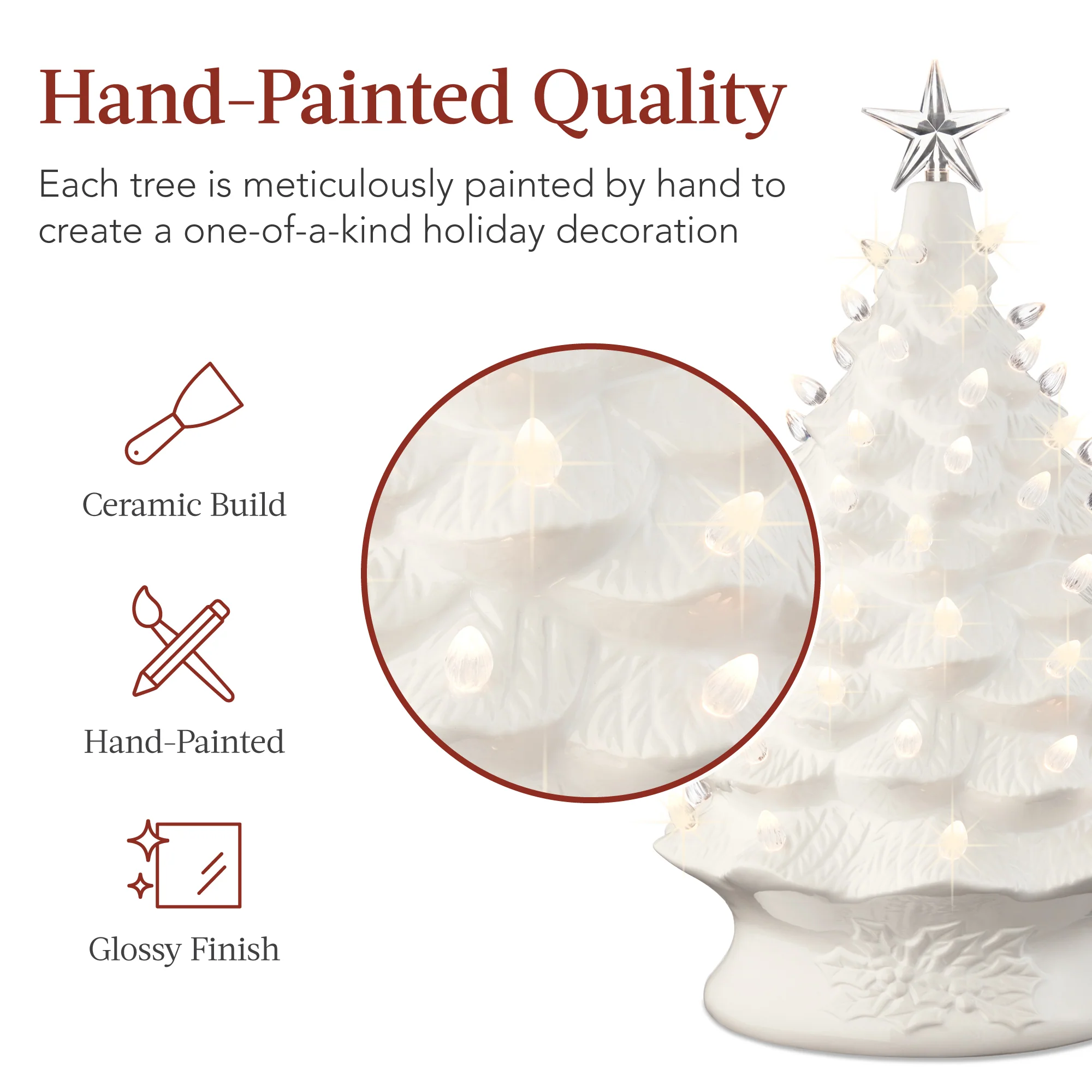 XL Pre-Lit Ceramic Christmas Tree Decoration w/ LED Light, Timer - 24in - Image 16