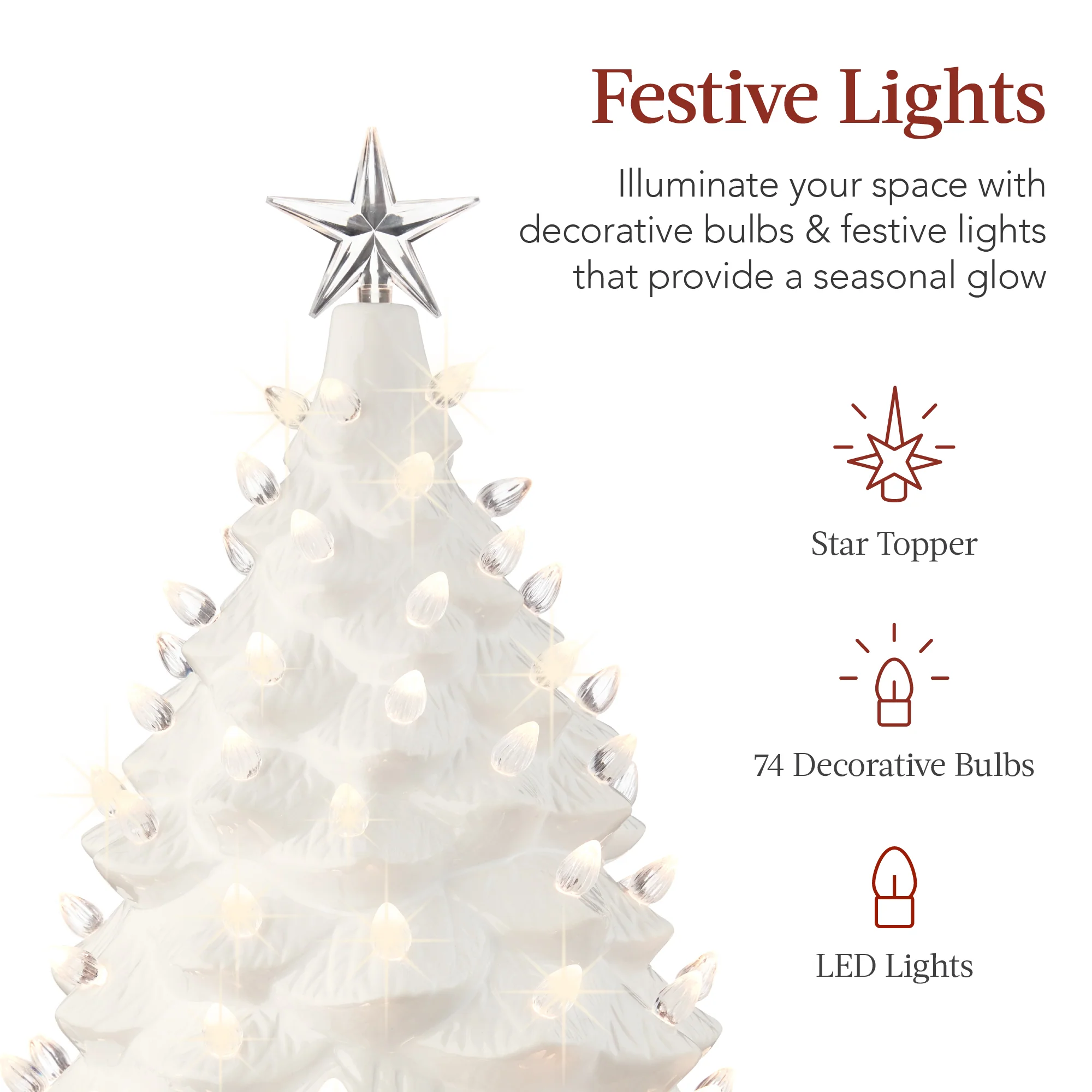 XL Pre-Lit Ceramic Christmas Tree Decoration w/ LED Light, Timer - 24in - Image 17