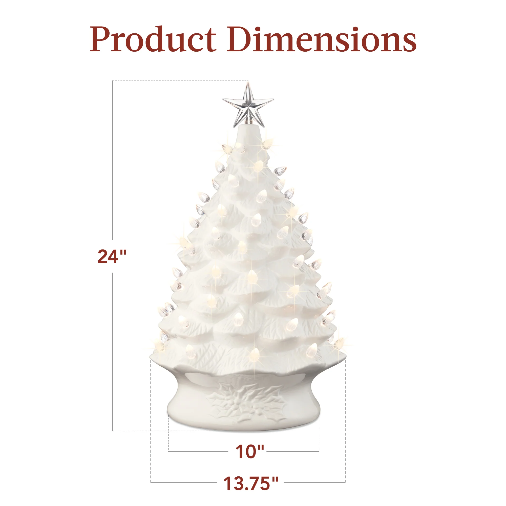 XL Pre-Lit Ceramic Christmas Tree Decoration w/ LED Light, Timer - 24in - Image 21