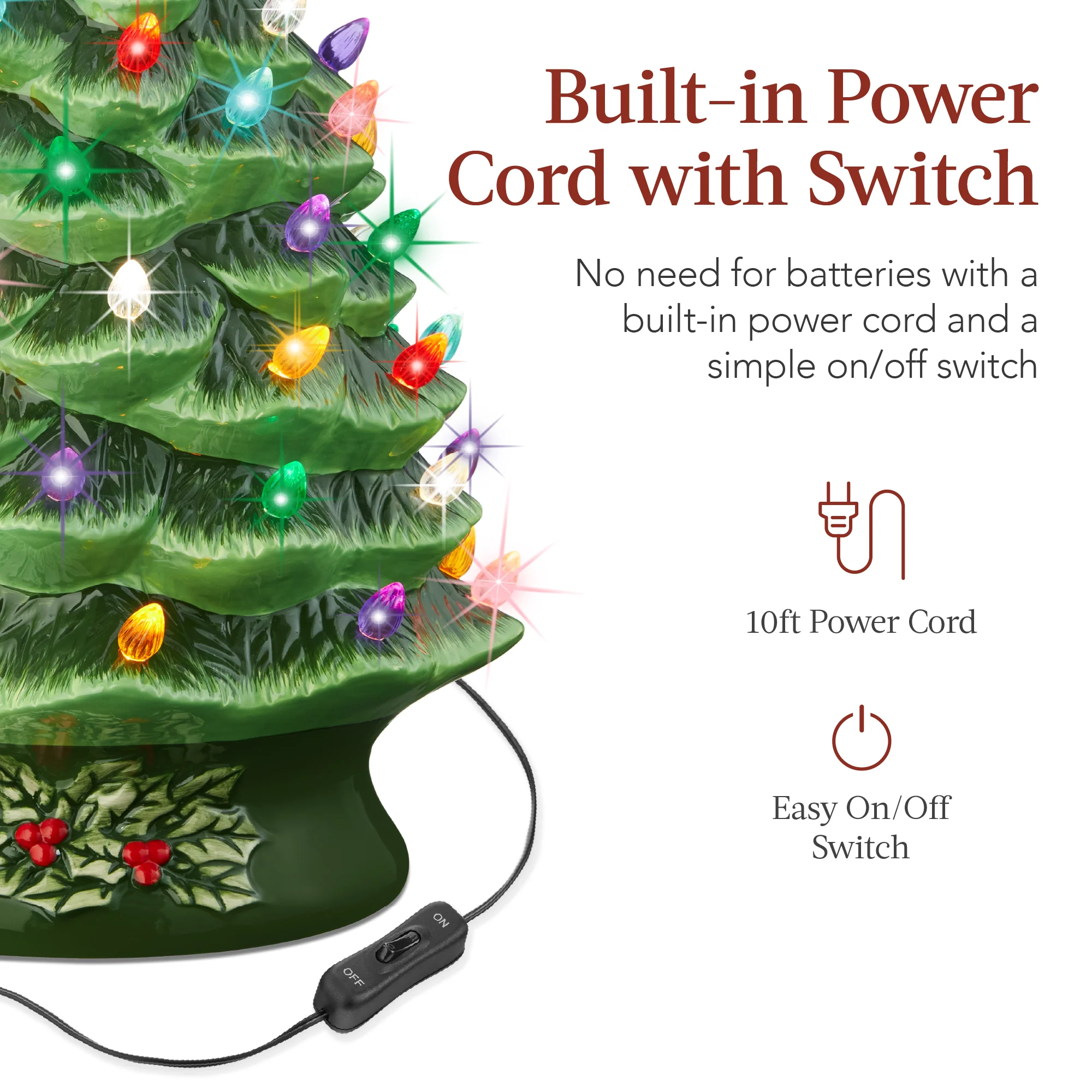 XL Pre-Lit Ceramic Christmas Tree Decoration w/ LED Light, Timer - 24in - Image 4