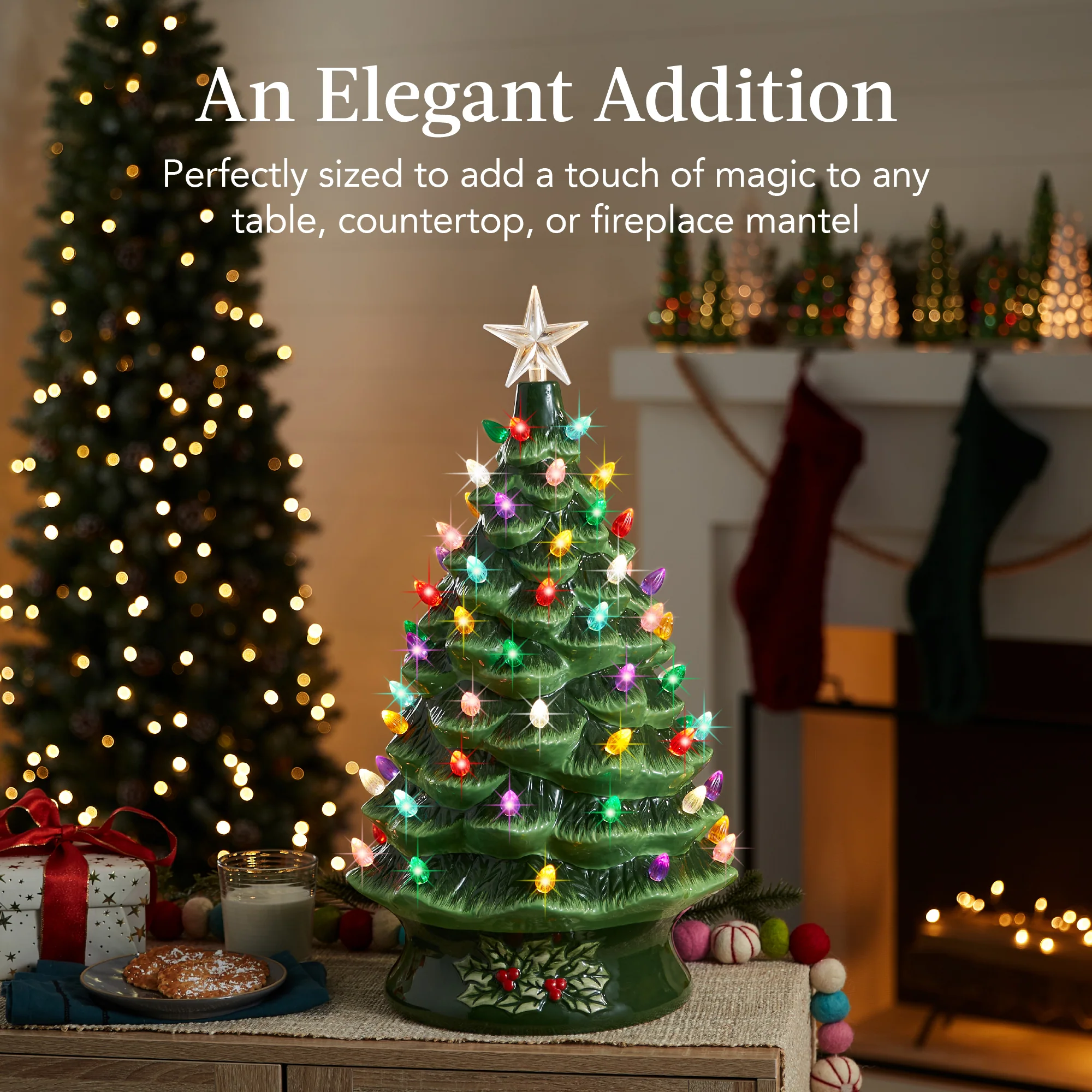 XL Pre-Lit Ceramic Christmas Tree Decoration w/ LED Light, Timer - 24in - Image 5