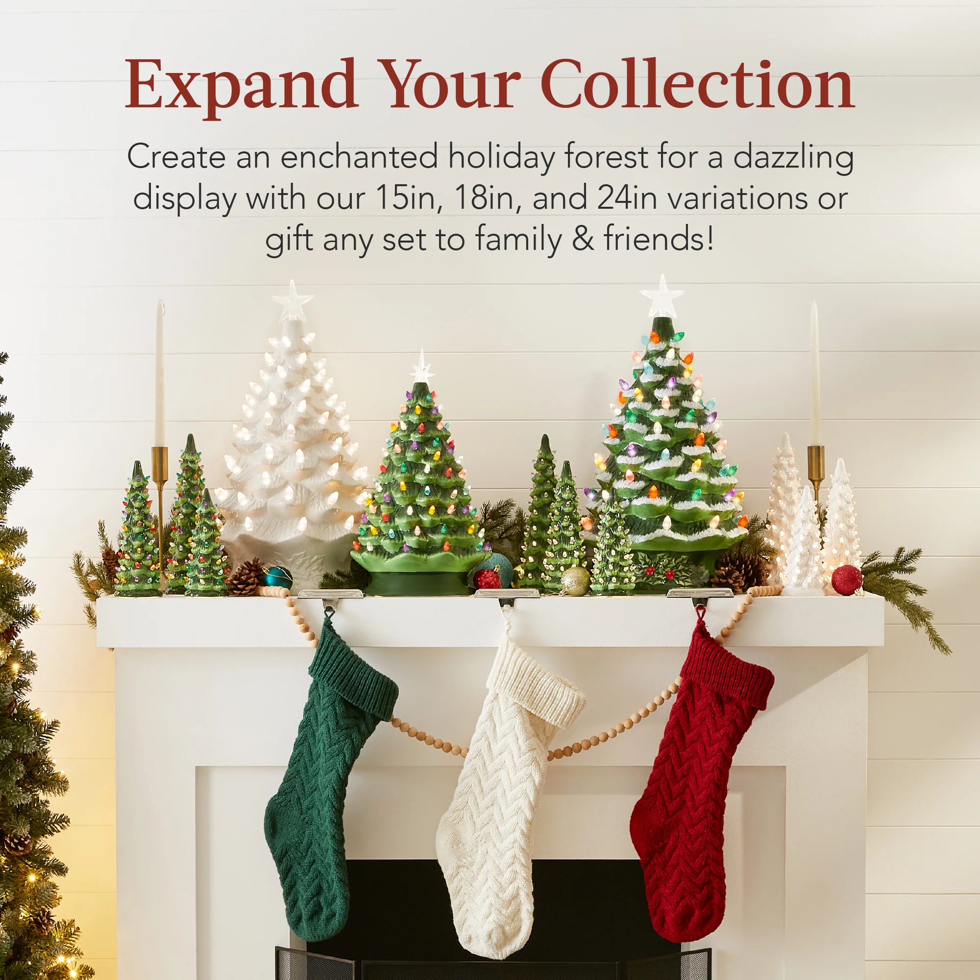 XL Pre-Lit Ceramic Christmas Tree Decoration w/ LED Light, Timer - 24in - Image 6