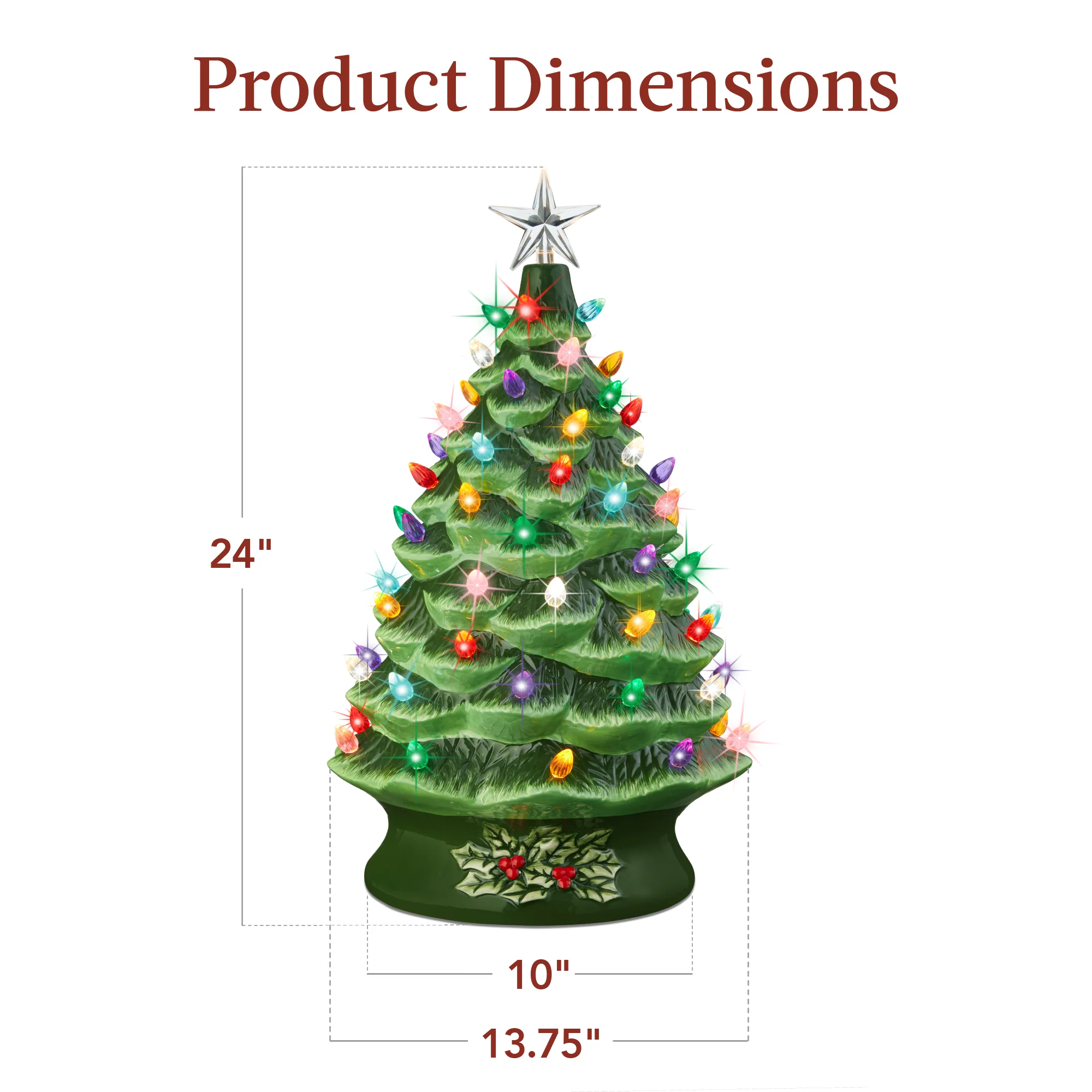 XL Pre-Lit Ceramic Christmas Tree Decoration w/ LED Light, Timer - 24in - Image 7