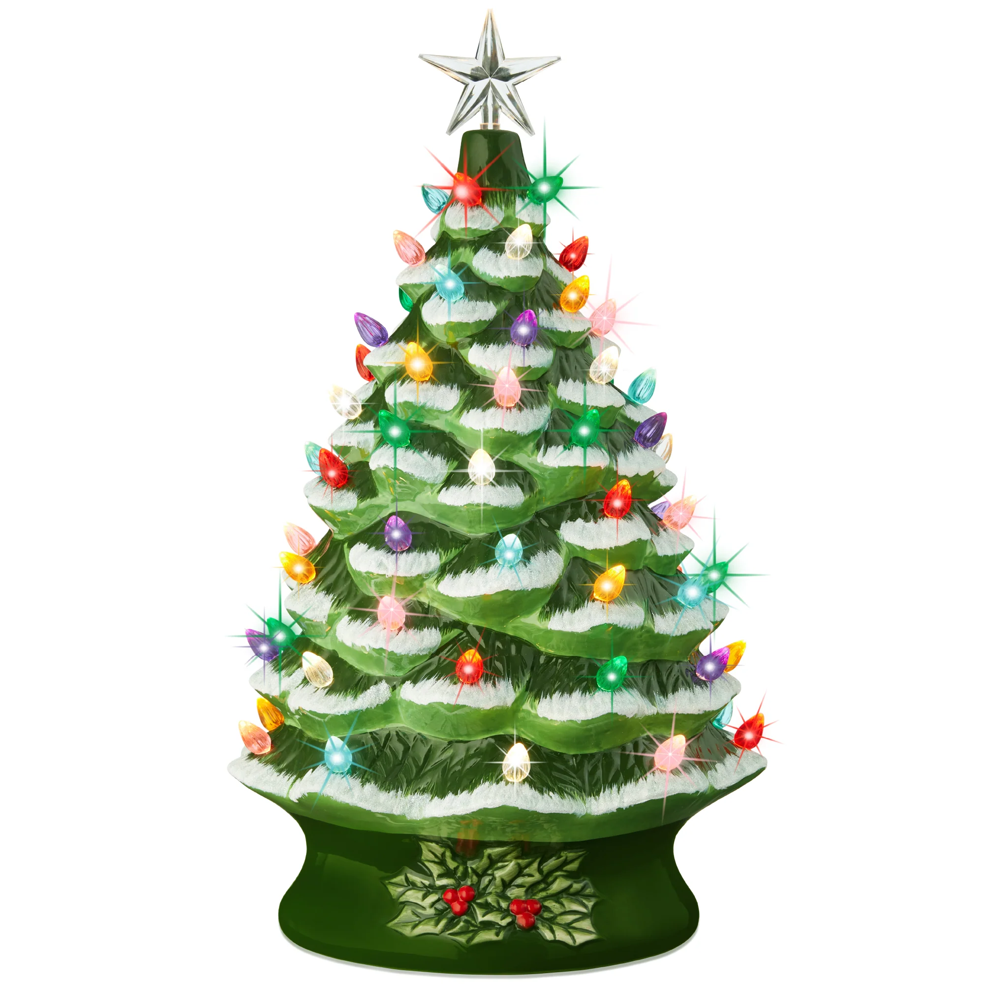 XL Pre-Lit Ceramic Christmas Tree Decoration w/ LED Light, Timer - 24in - Image 8