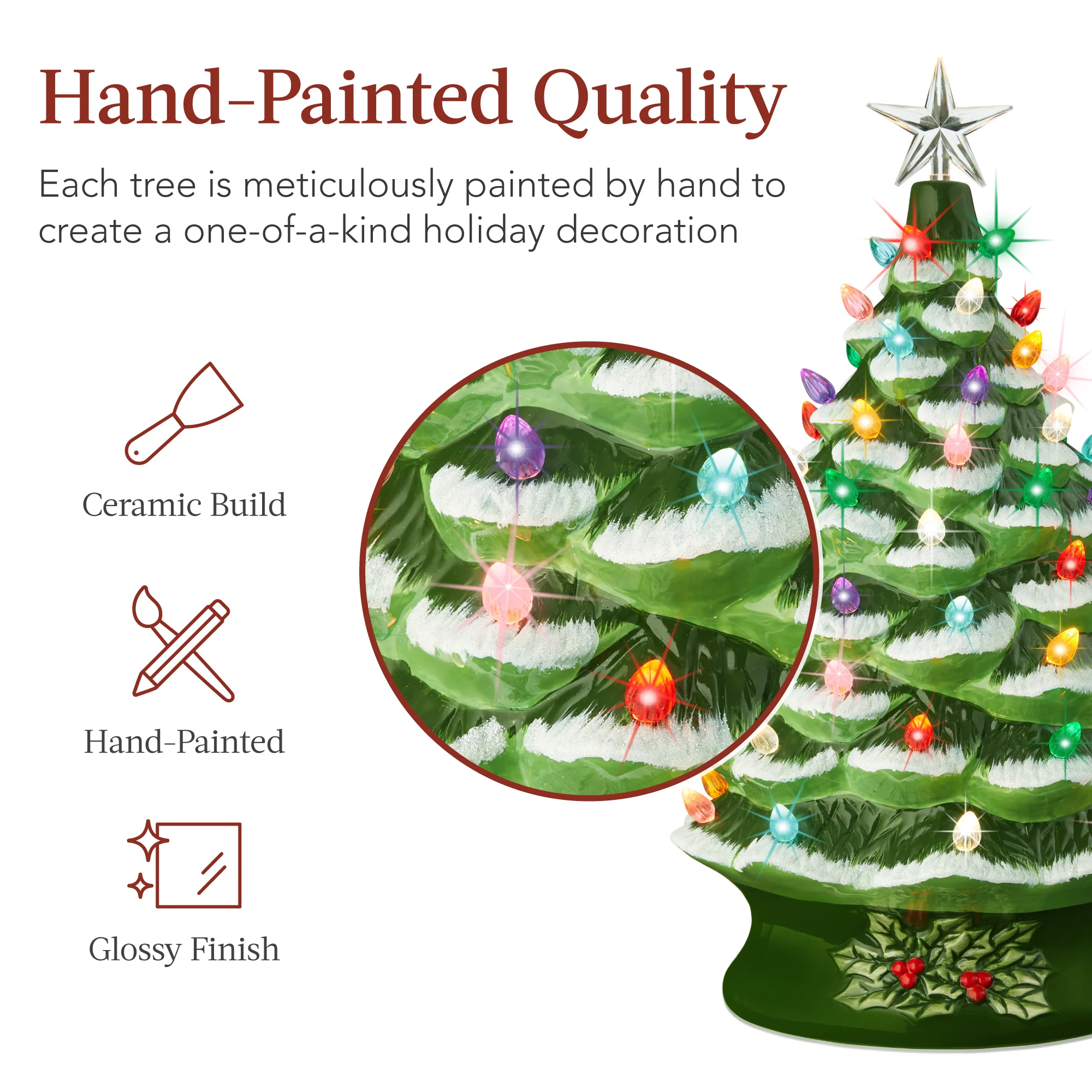XL Pre-Lit Ceramic Christmas Tree Decoration w/ LED Light, Timer - 24in - Image 9