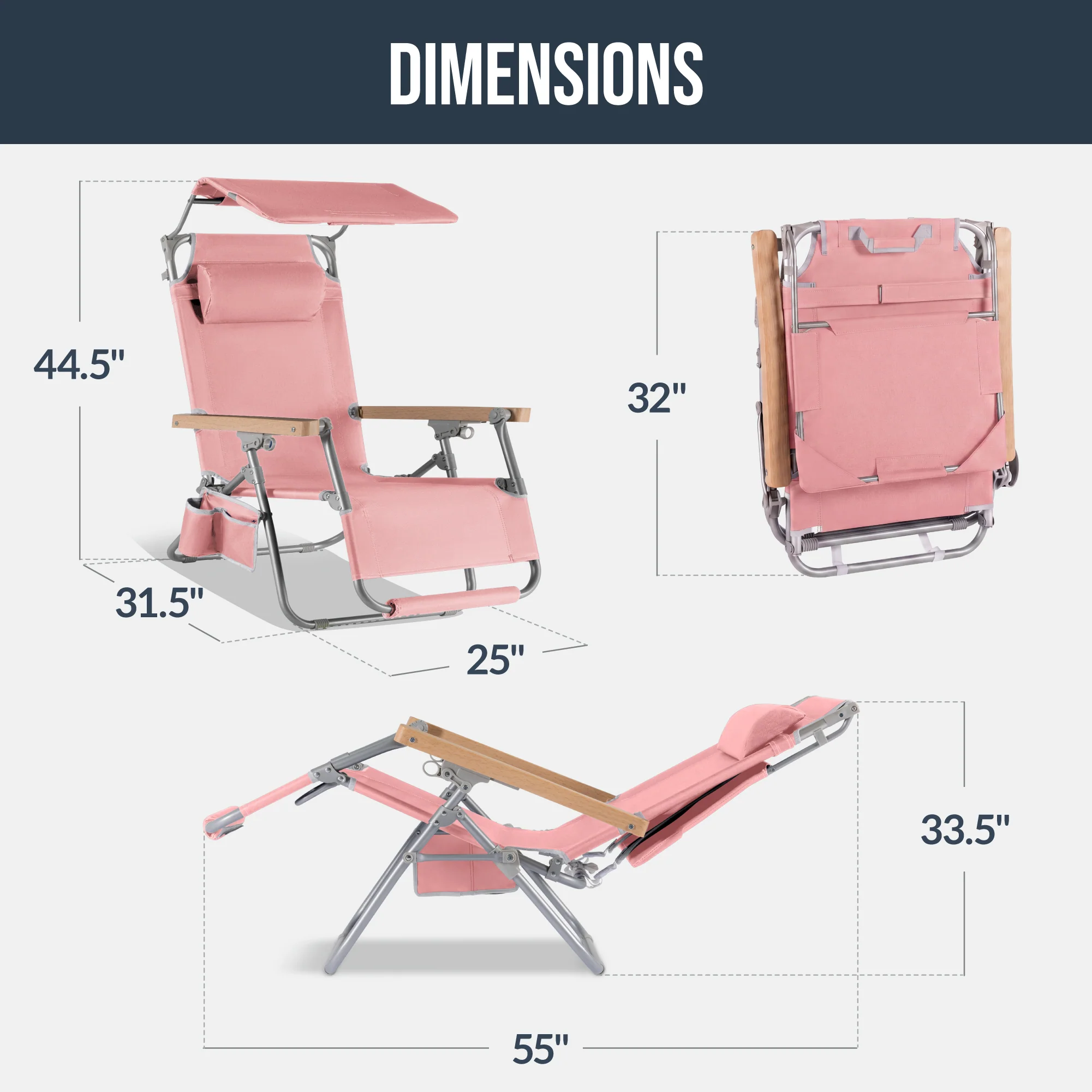 Zero Gravity Beach Chair with Adjustable Canopy and Carry Straps - Image 11