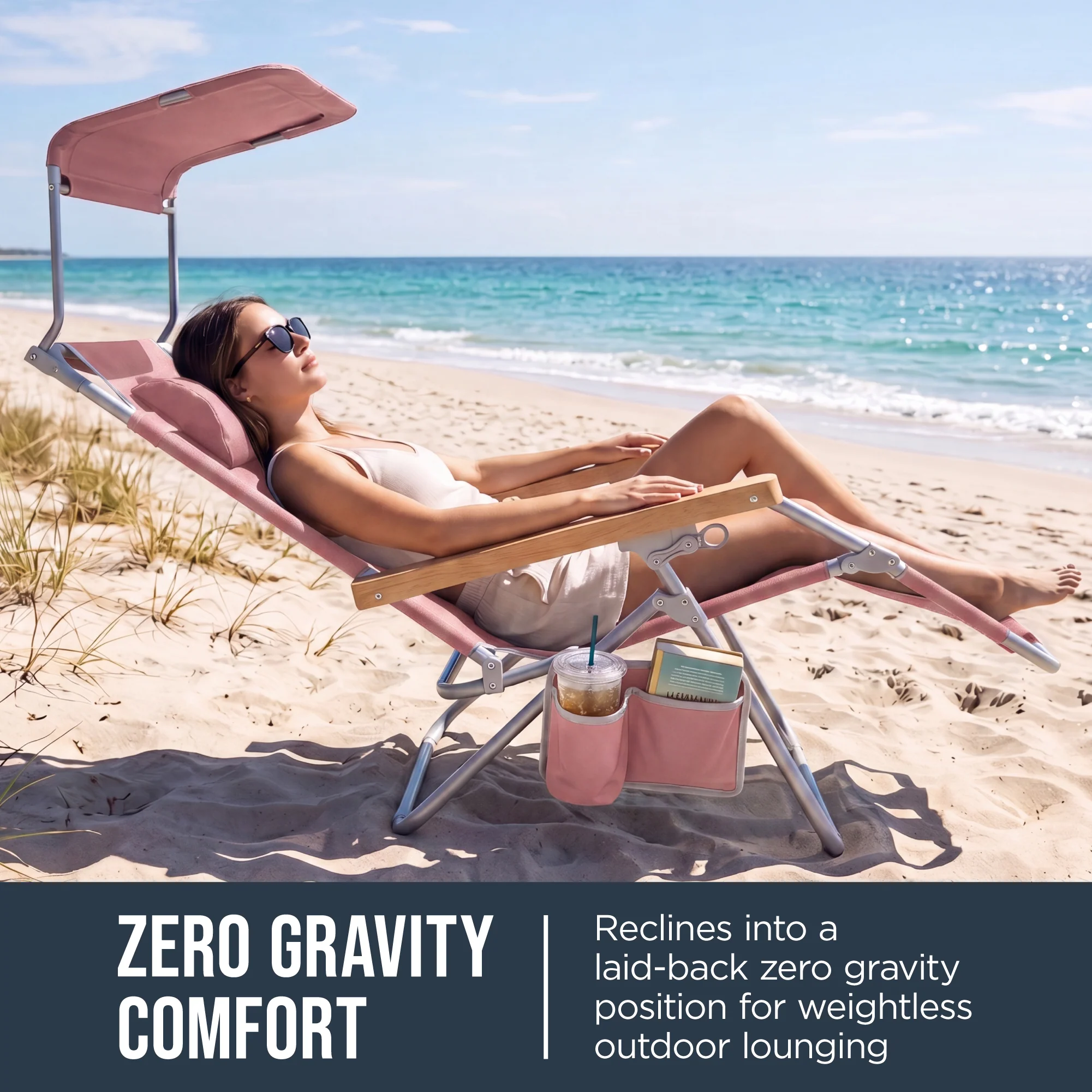 Zero Gravity Beach Chair with Adjustable Canopy and Carry Straps - Image 12