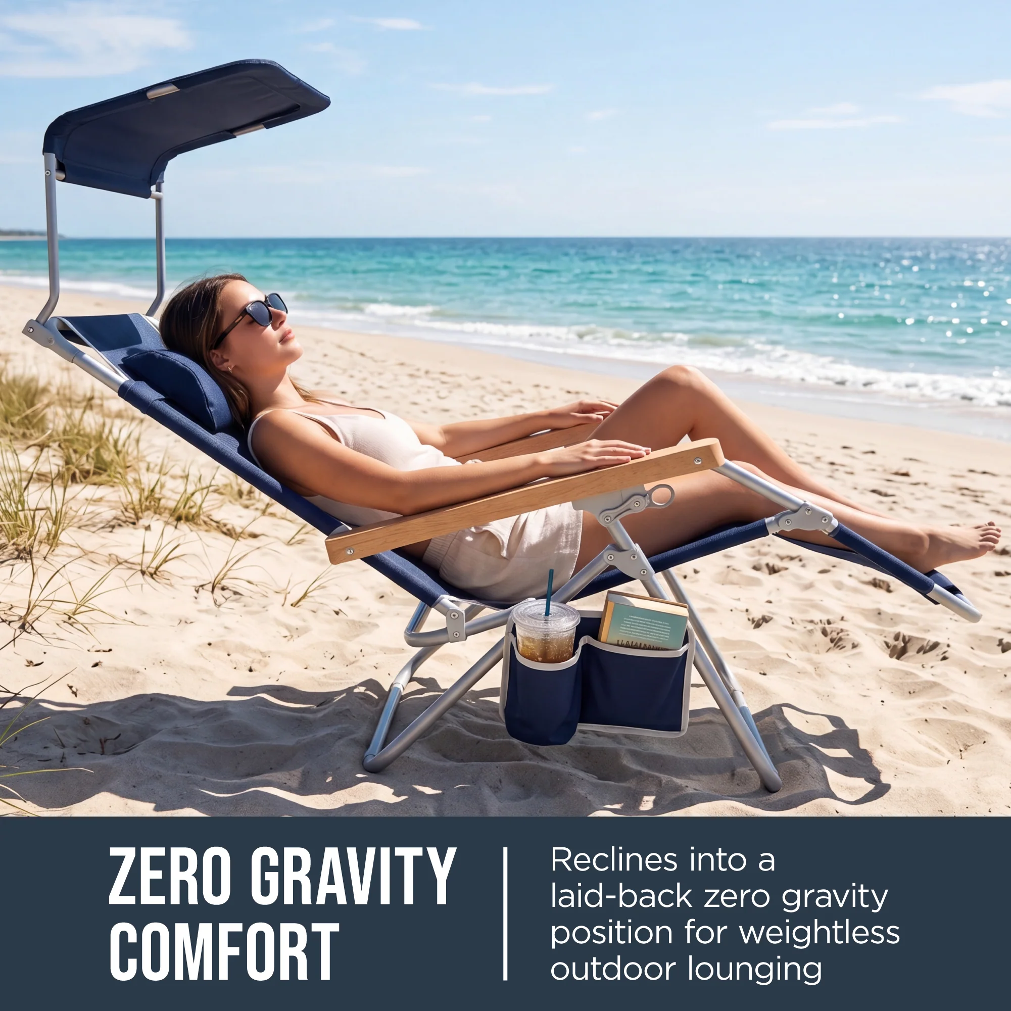 Zero Gravity Beach Chair with Adjustable Canopy and Carry Straps - Image 21