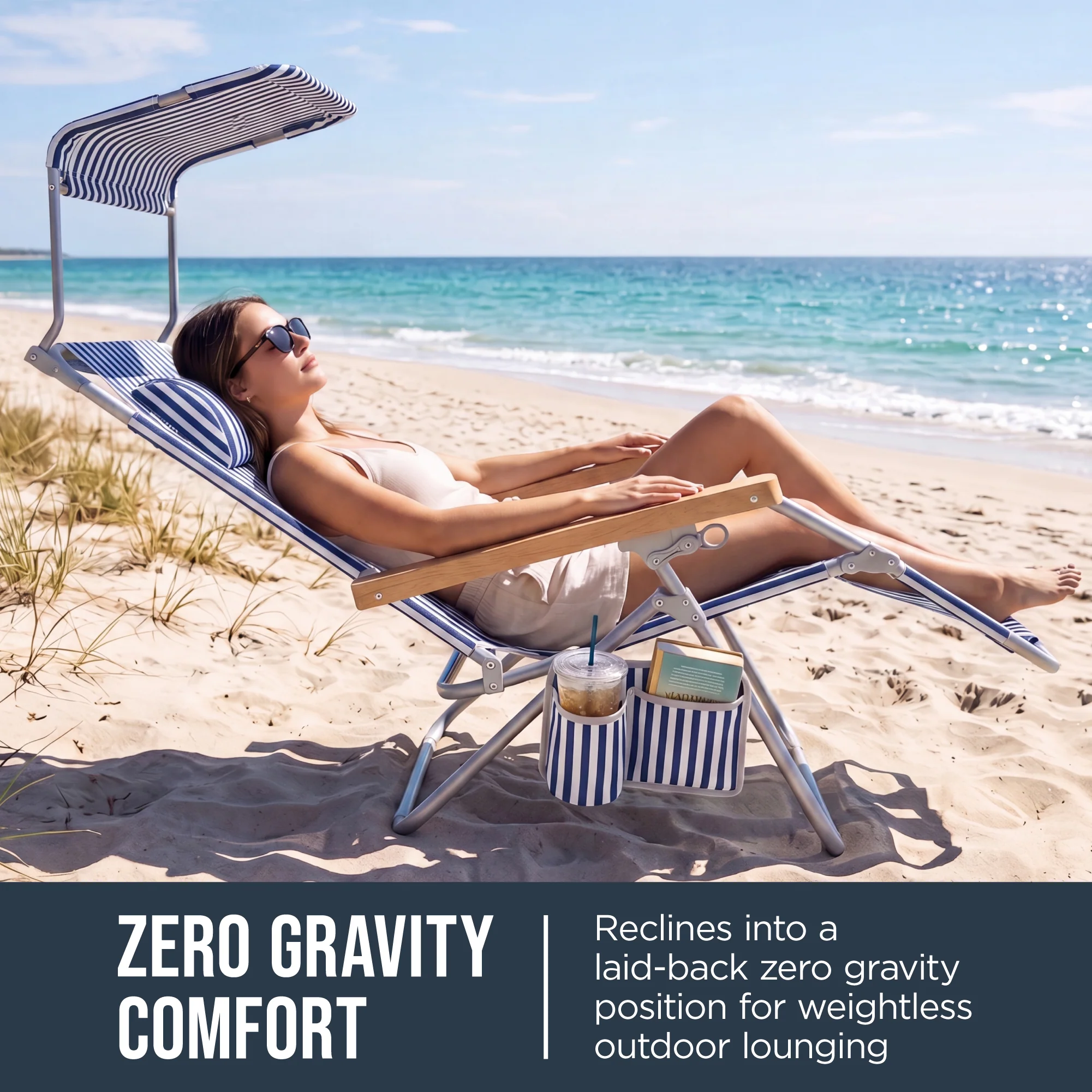 Zero Gravity Beach Chair with Adjustable Canopy and Carry Straps - Image 30